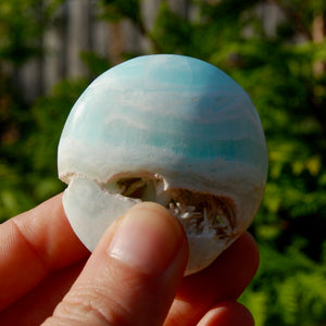 Caribbean Blue Calcite Crystal Palm Stone