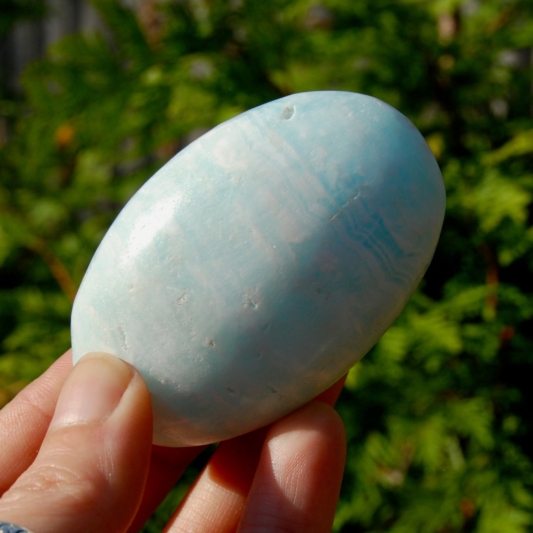 Caribbean Blue Calcite Crystal Palm Stone