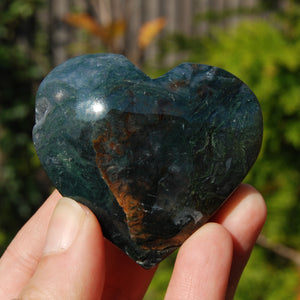 Moss Agate Crystal Heart Palm Stone