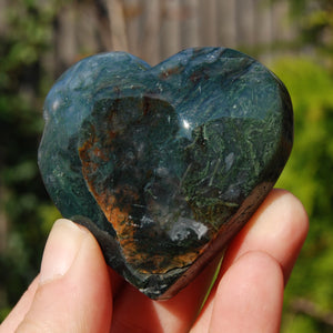 Moss Agate Crystal Heart Palm Stone