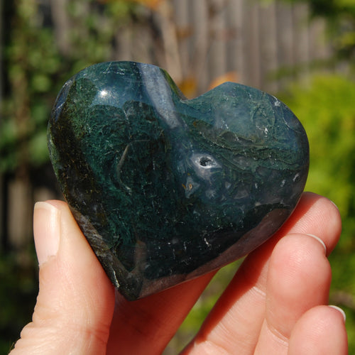 Moss Agate Crystal Heart Palm Stone