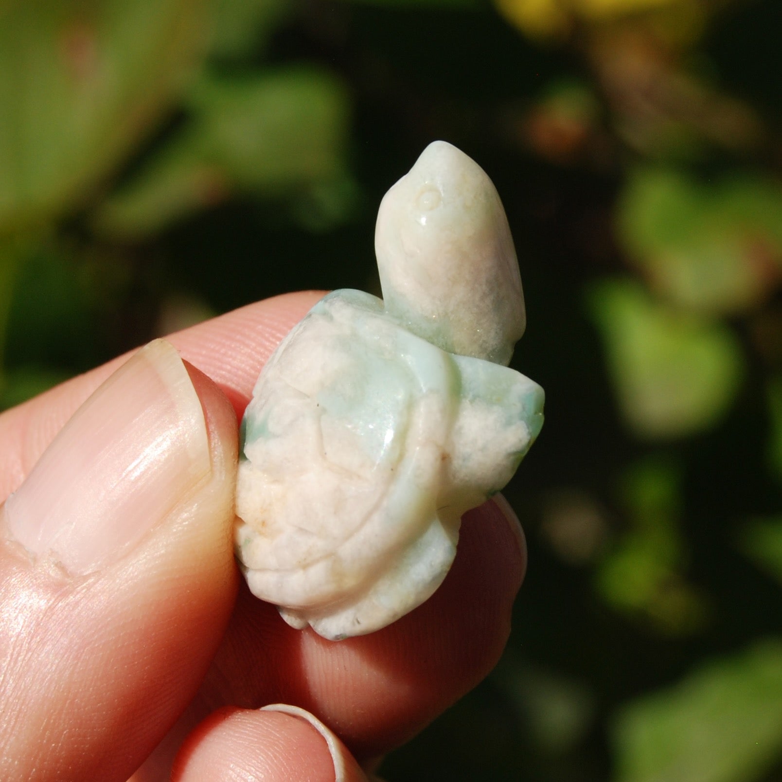 Green Sakura Agate Crystal Turtle Carving