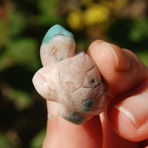 Green Flower Agate Crystal Turtle Carving