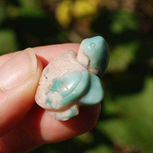 Green Flower Agate Crystal Turtle Carving