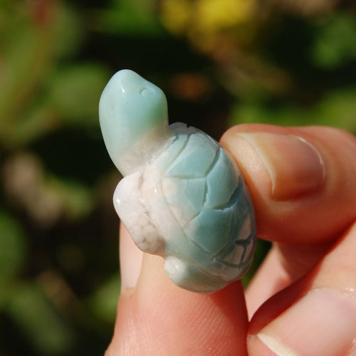 Green Sakura Flower Agate Crystal Turtle Carving