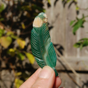 Green Sakura Flower Agate Crystal Feather Carving