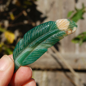 Green Sakura Flower Agate Crystal Feather Carving