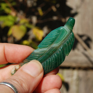 Green Sakura Flower Agate Crystal Feather Carving