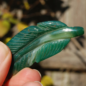 Green Sakura Flower Agate Crystal Feather Carving