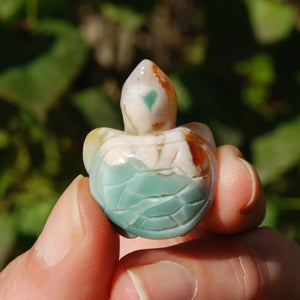 Green Flower Agate Crystal Turtle Carving