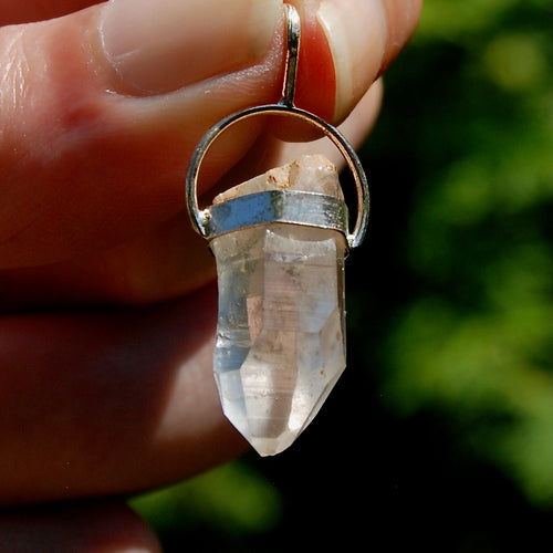 Isis Face Lemurian Seed Quartz Crystal Pendant for Necklace, Sterling Silver, Brazil
