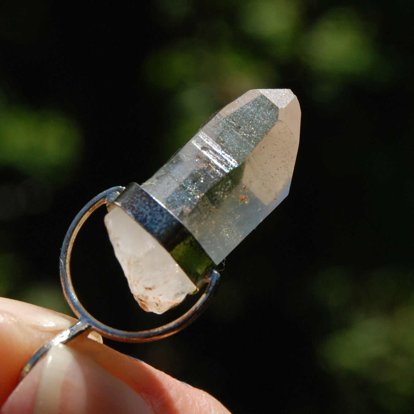 Isis Face Lemurian Seed Quartz Crystal Pendant for Necklace, Sterling Silver, Brazil