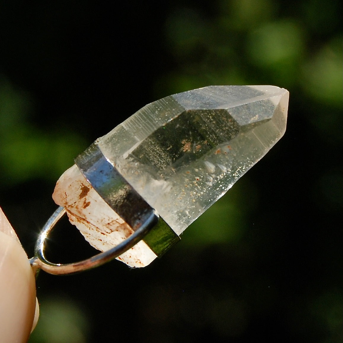 Isis Face Lemurian Seed Quartz Crystal Pendant for Necklace, Sterling Silver, Brazil