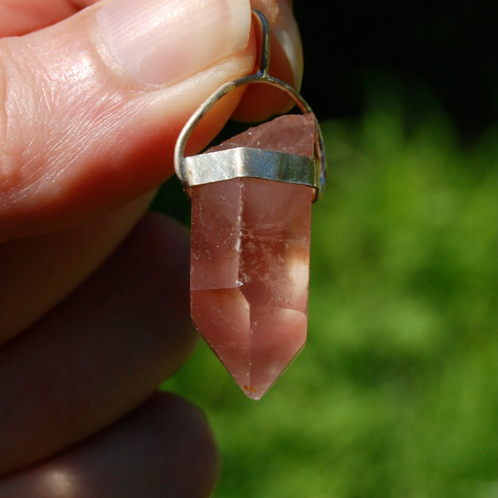 Record Keeper Isis Face Pink Lithium Lemurian Seed Crystal Starbrary Pendant for Necklace, Phantom Pyramids, Brazil