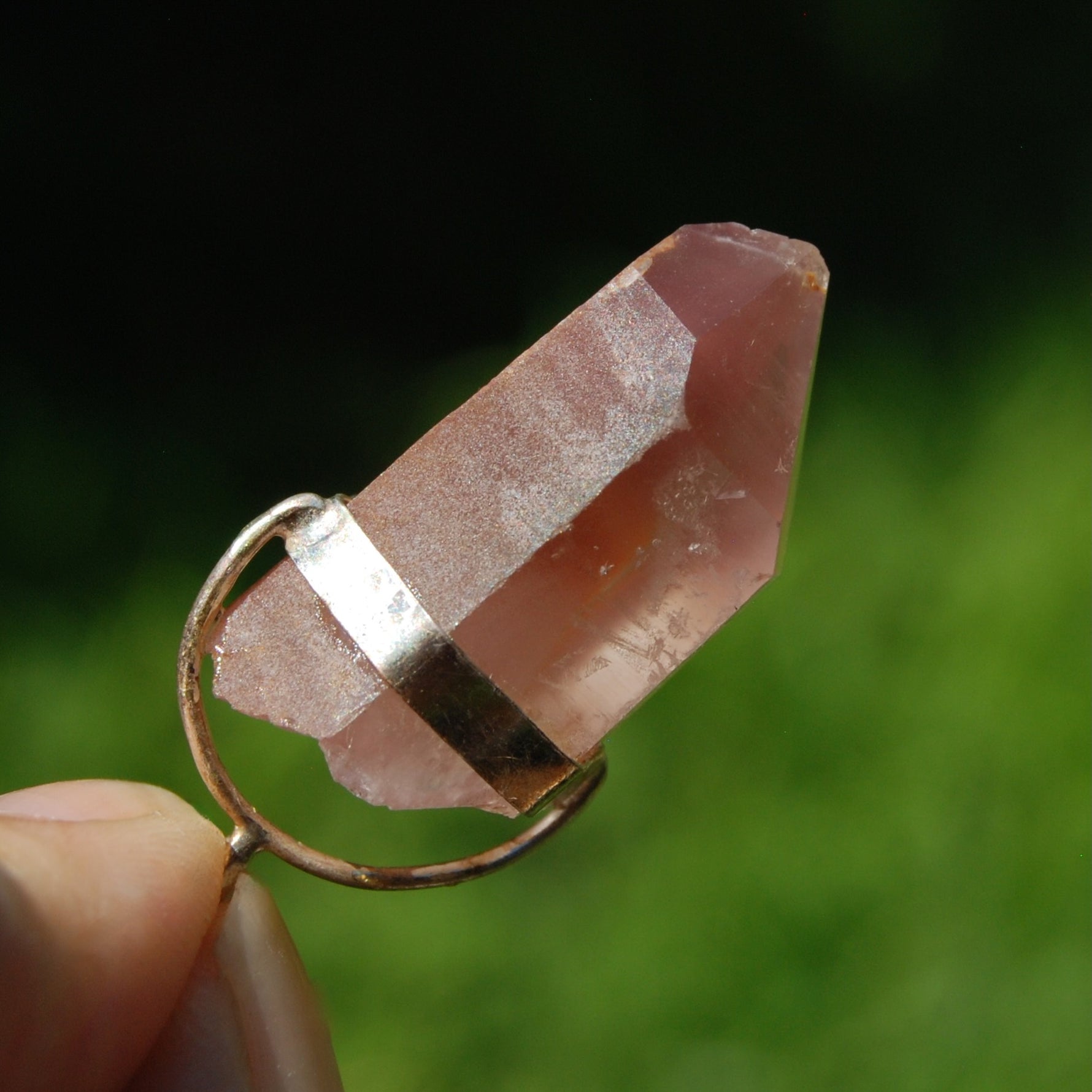 Record Keeper Isis Face Pink Lithium Lemurian Seed Crystal Starbrary Pendant for Necklace, Phantom Pyramids, Brazil
