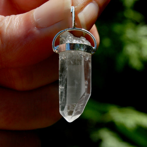 White Light Lemurian Seed Quartz Crystal Pendant for Necklace, Sterling Silver, Brazil