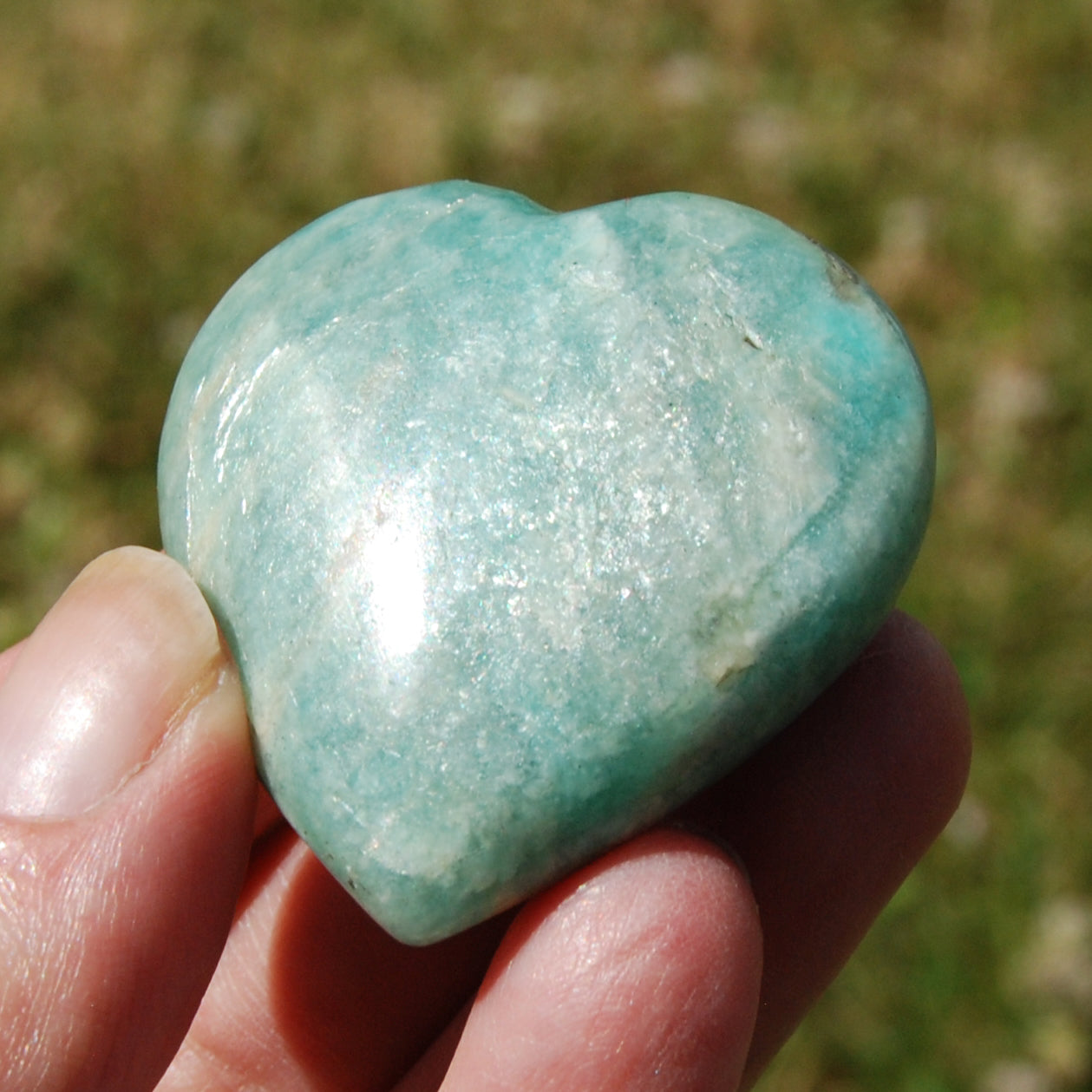 Amazonite Crystal Heart Palm Stone