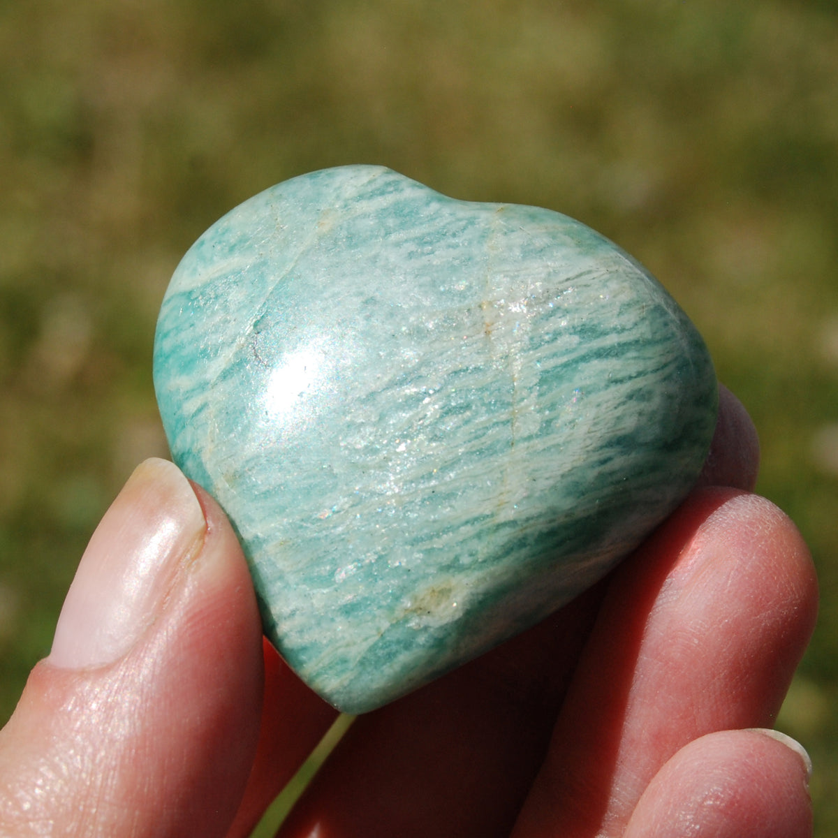 Amazonite Crystal Heart Palm Stone