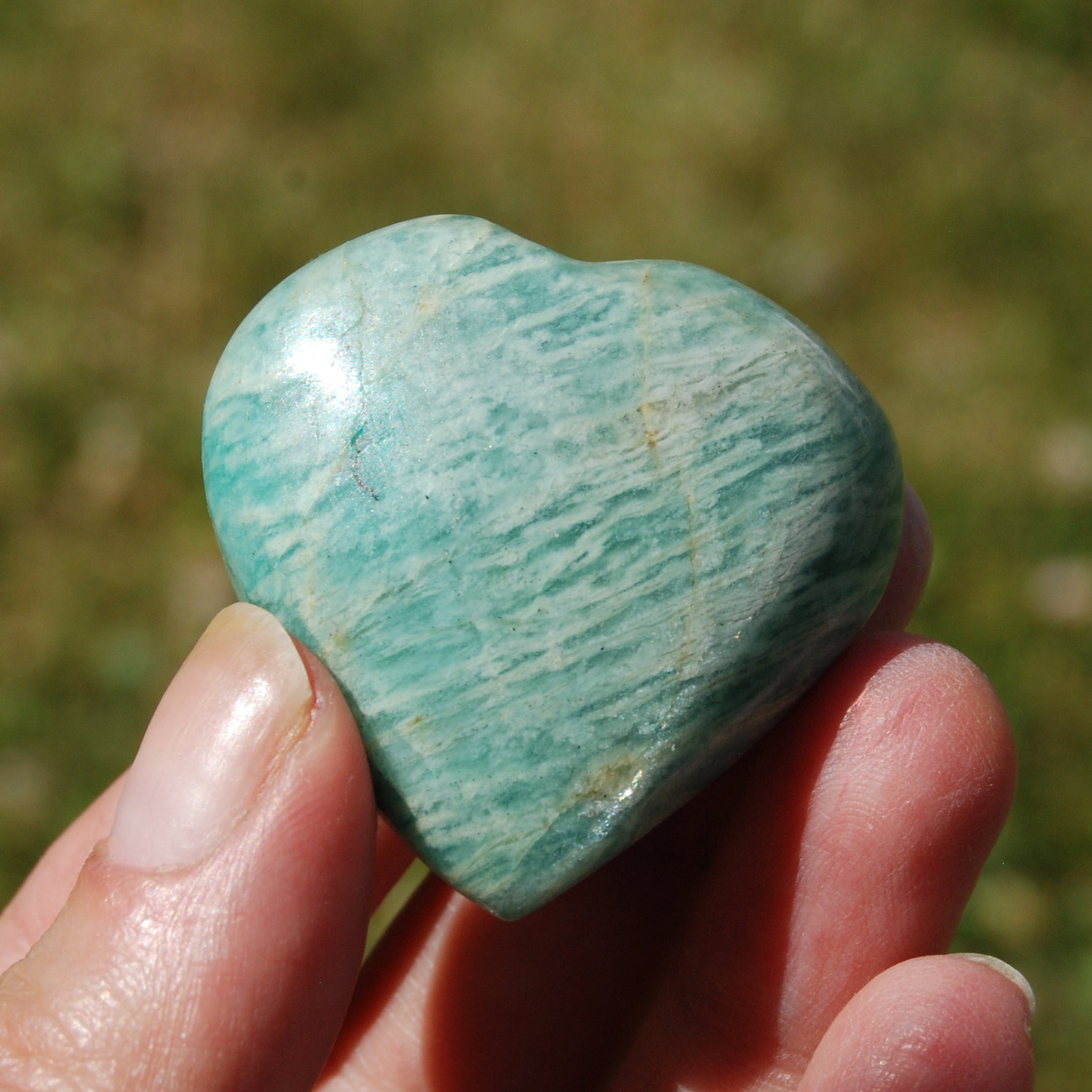 Amazonite Crystal Heart Palm Stone