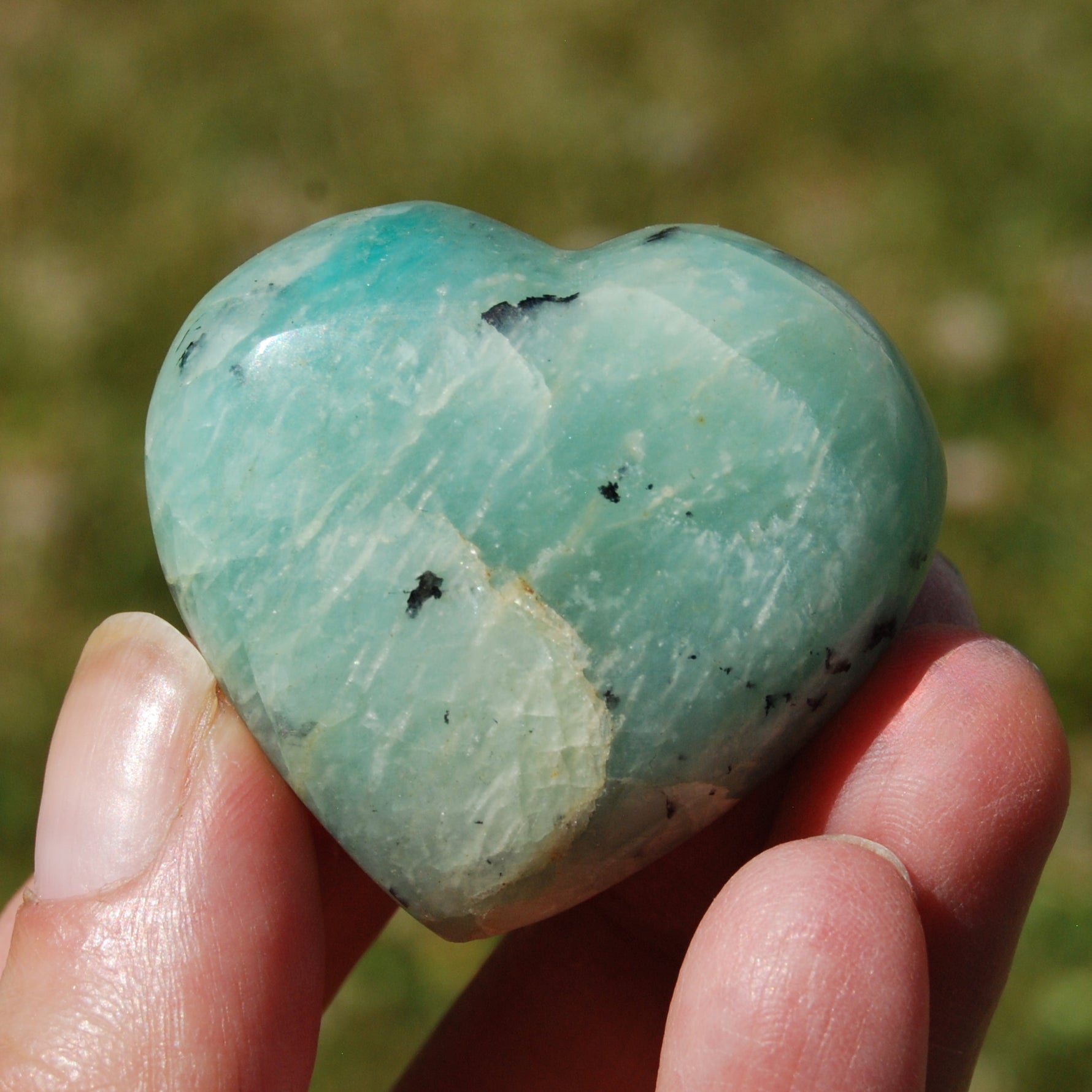 Amazonite Crystal Heart Palm Stone