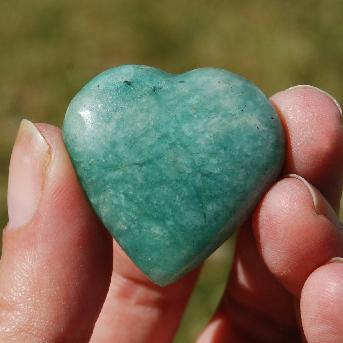 Amazonite Crystal Heart Palm Stone