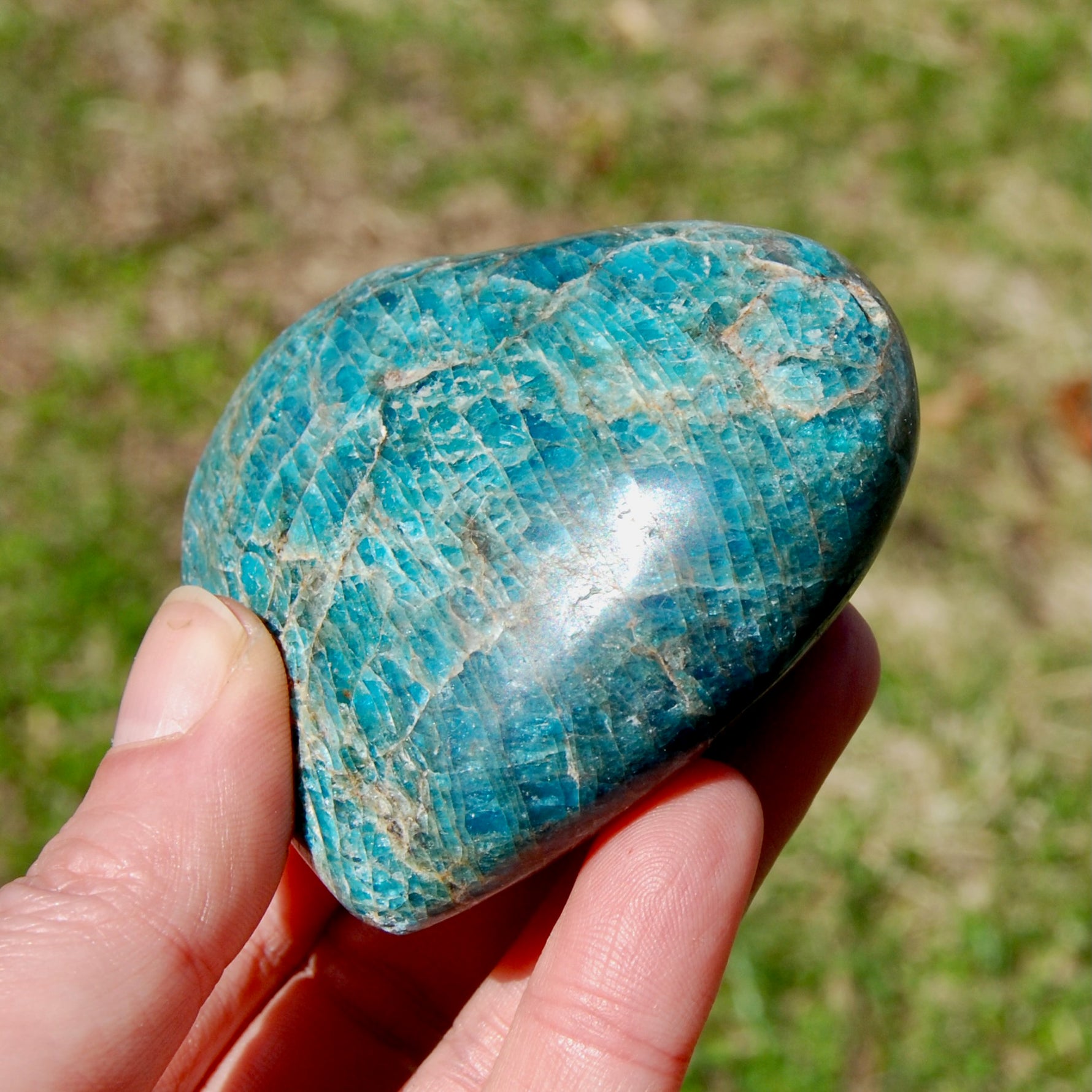 Large Blue Apatite CryLarge Blue Apatite Crystal Heart Shaped Palm Stonestal Heart Shaped Palm Stone
