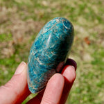 Large Blue Apatite Crystal Heart Shaped Palm Stone