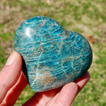 Large Blue Apatite Crystal Heart Shaped Palm Stone