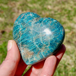 Large Blue Apatite Crystal Heart Shaped Palm Stone