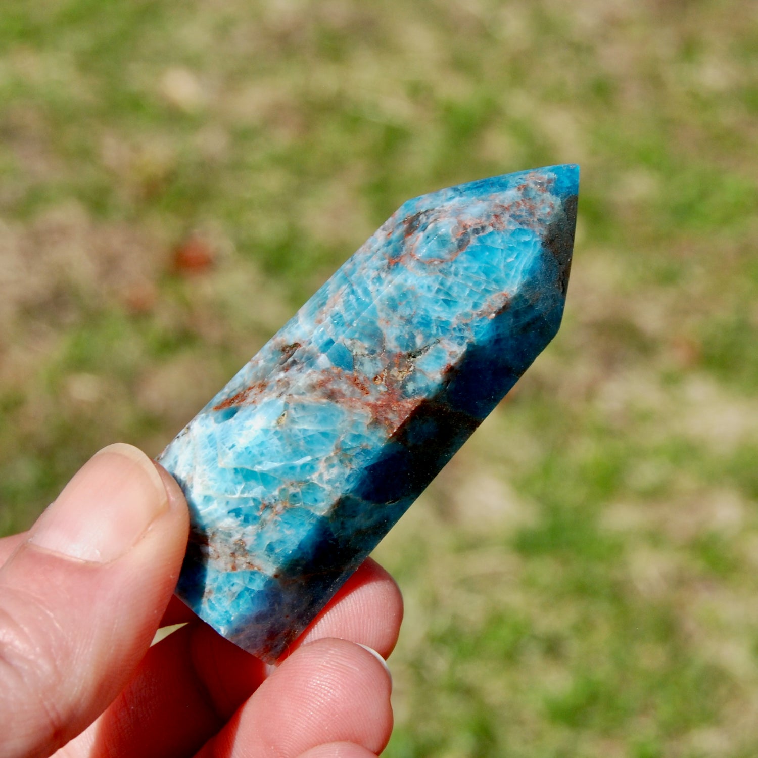 Gemmy Blue Apatite Crystal Tower