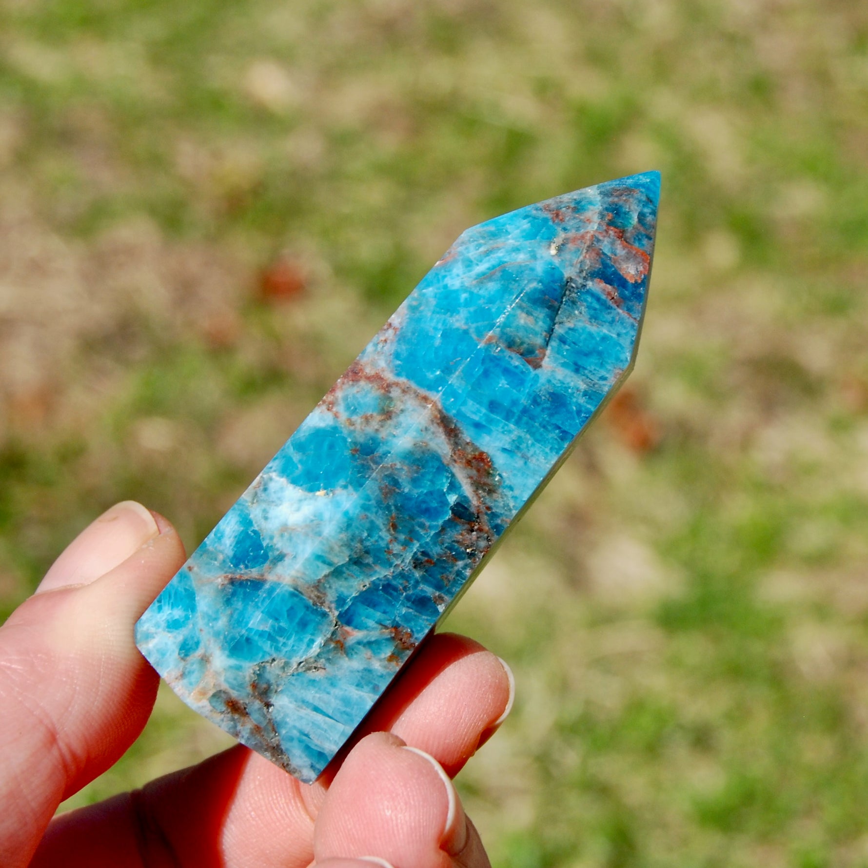 Gemmy Blue Apatite Crystal Tower