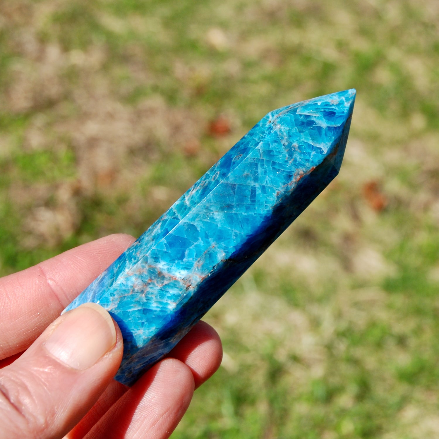 Gemmy Blue Apatite Crystal Tower