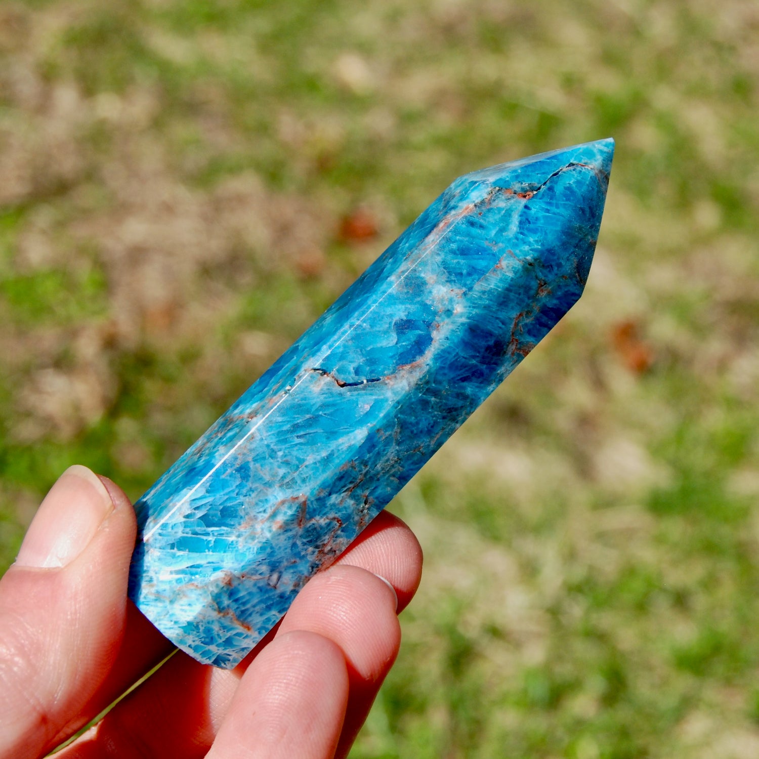 Gemmy Blue Apatite Crystal Tower
