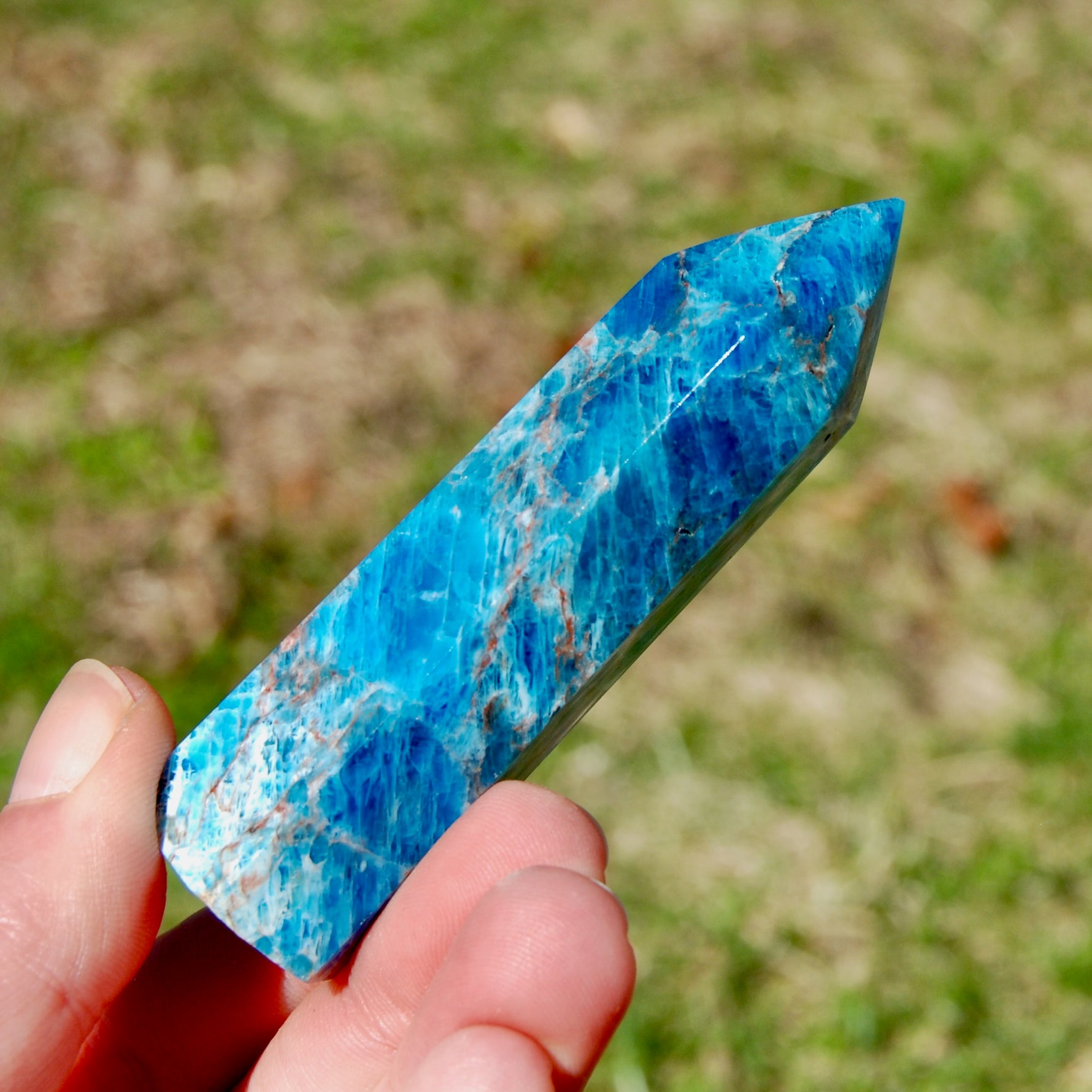 Gemmy Blue Apatite Crystal Tower