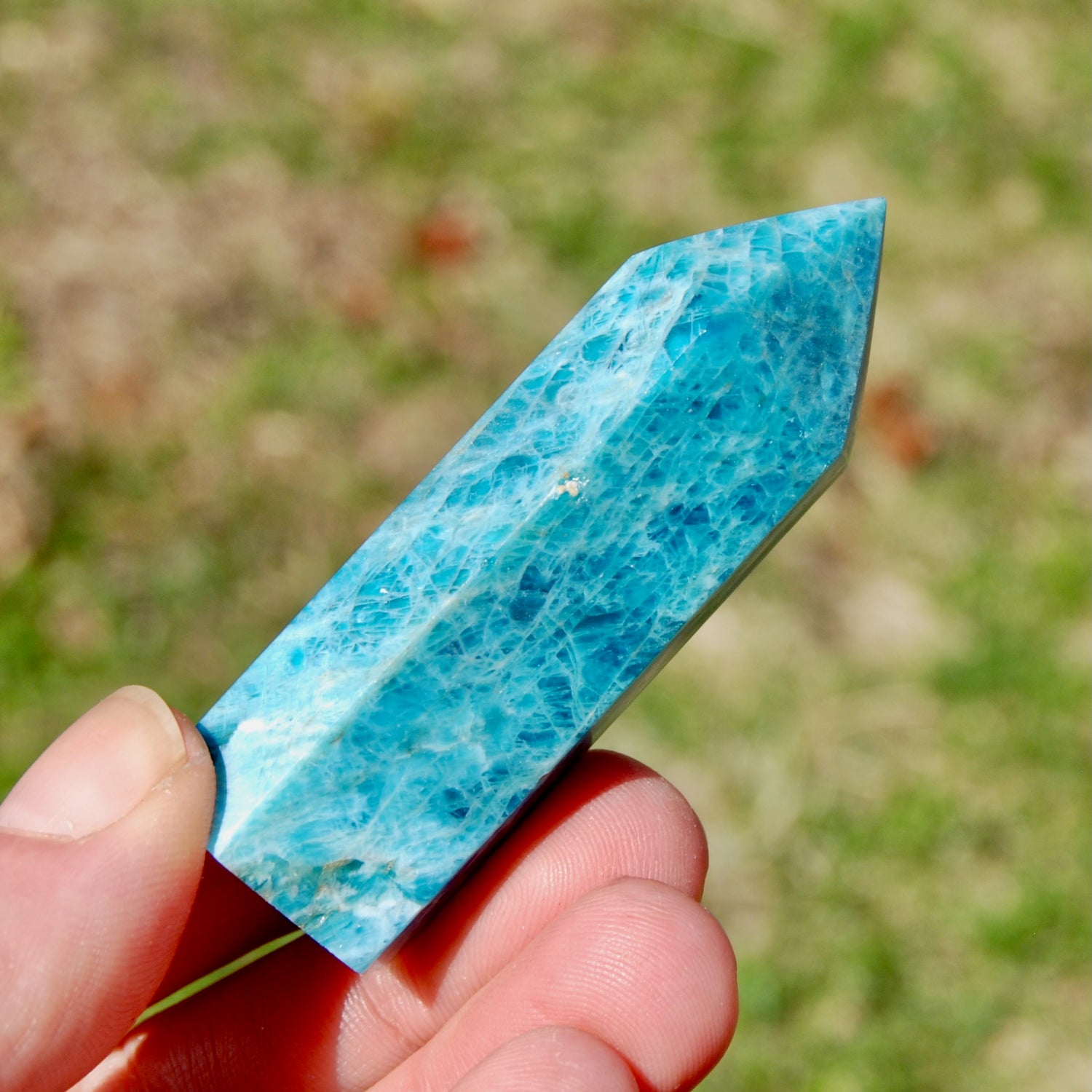 Gemmy Blue Apatite Crystal Tower