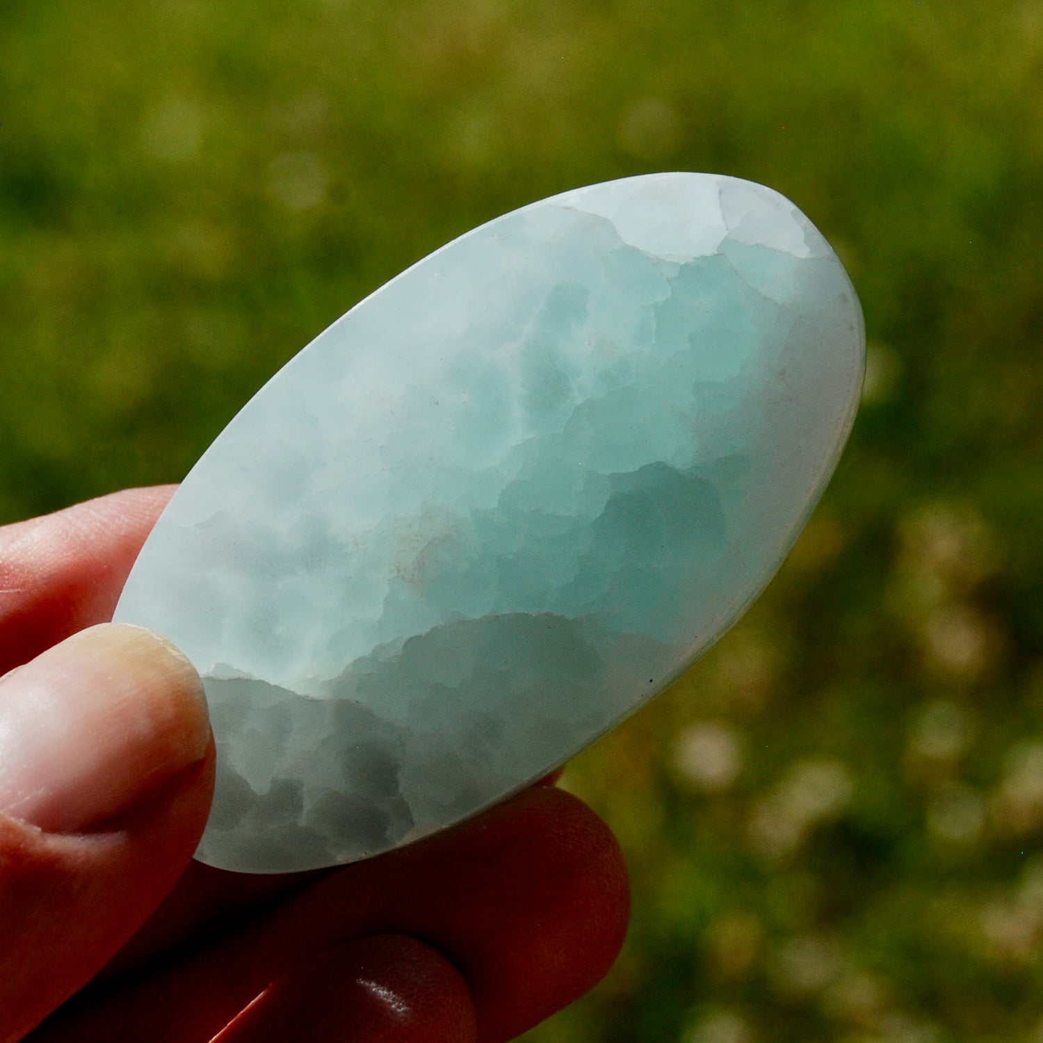 Caribbean Blue Calcite Crystal Palm Stone, Caribbean Calcite