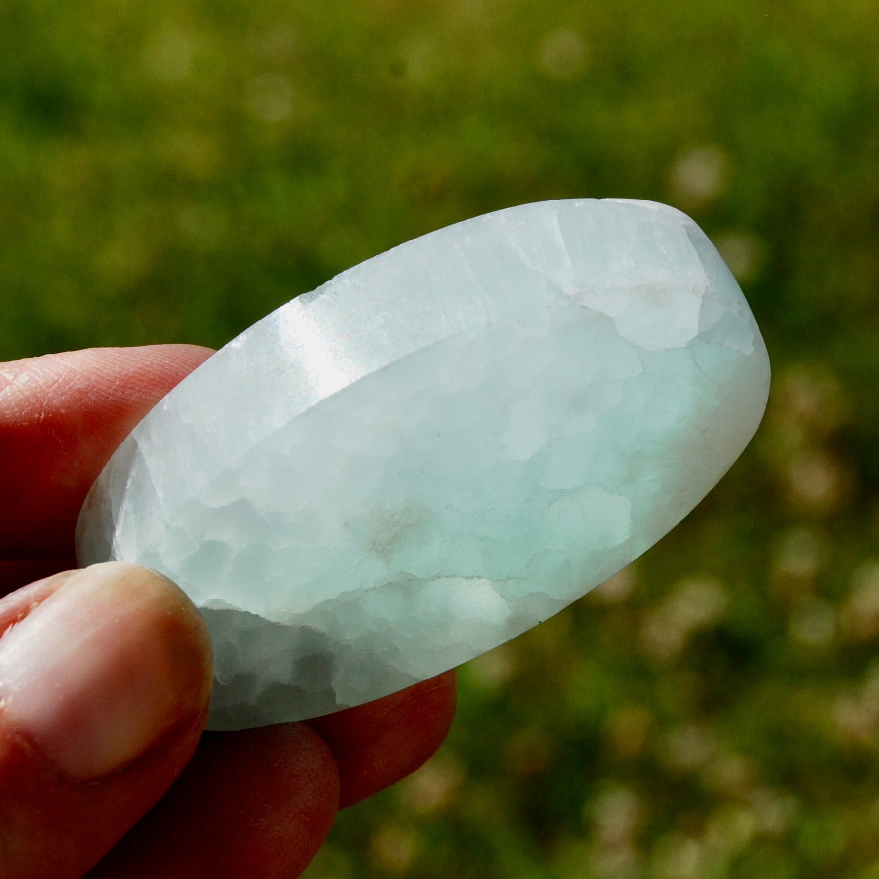 Caribbean Blue Calcite Crystal Palm Stone, Caribbean Calcite