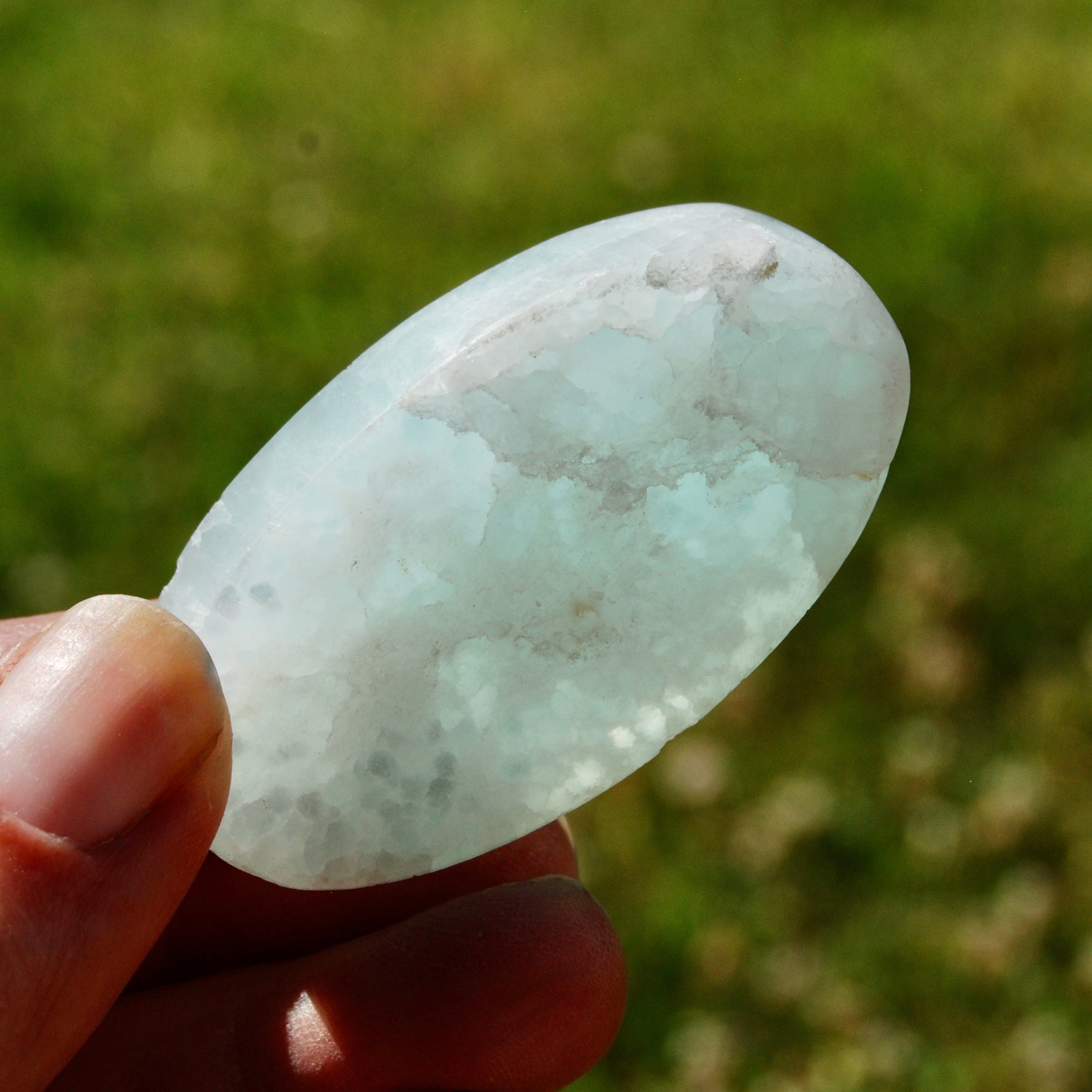 Caribbean Blue Calcite Crystal Palm Stone, Caribbean Calcite