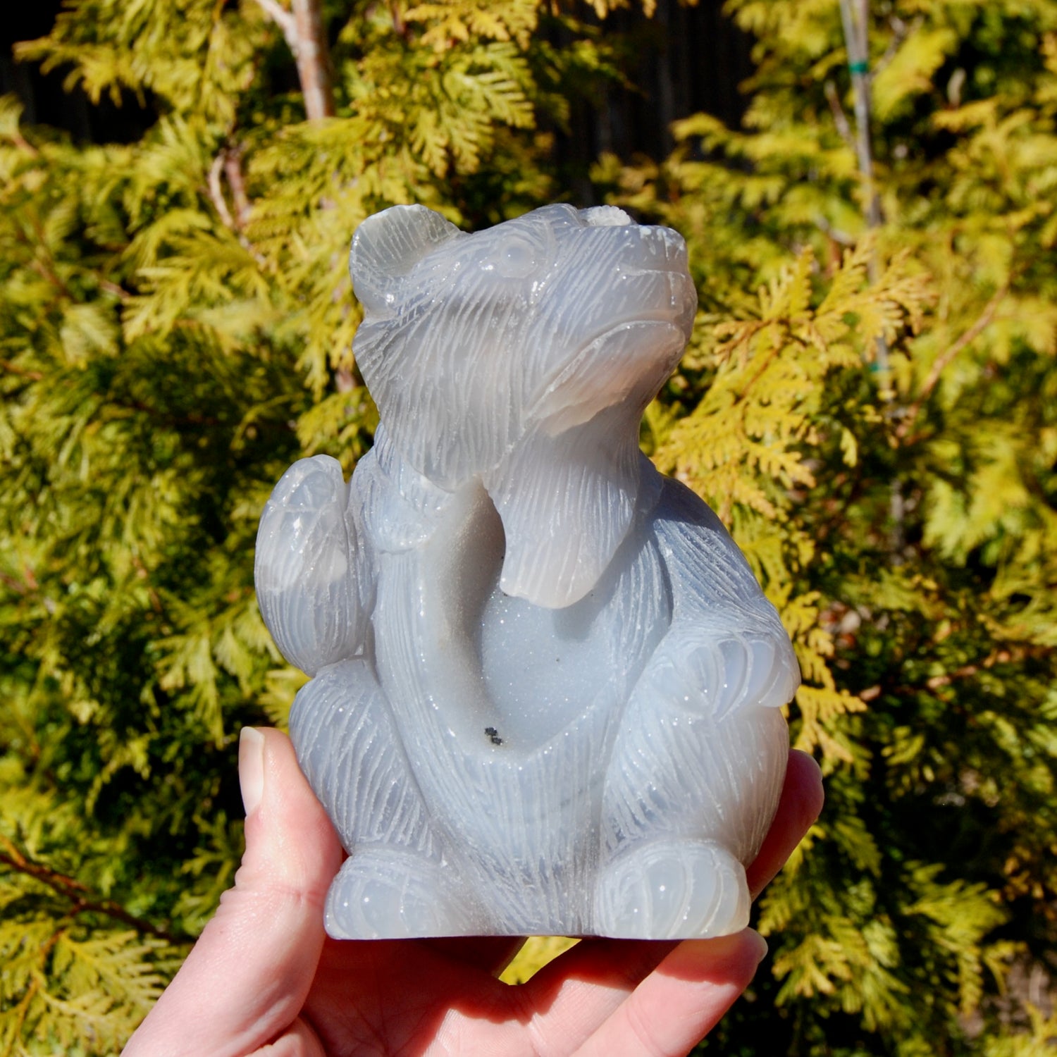 Agate Geode Carved Crystal Bear