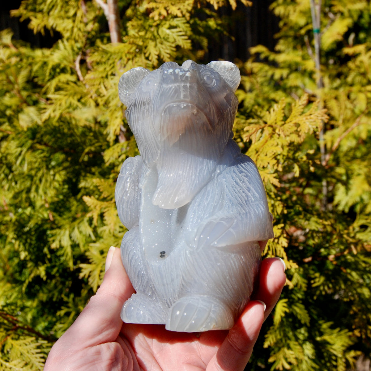 Agate Geode Carved Crystal Bear
