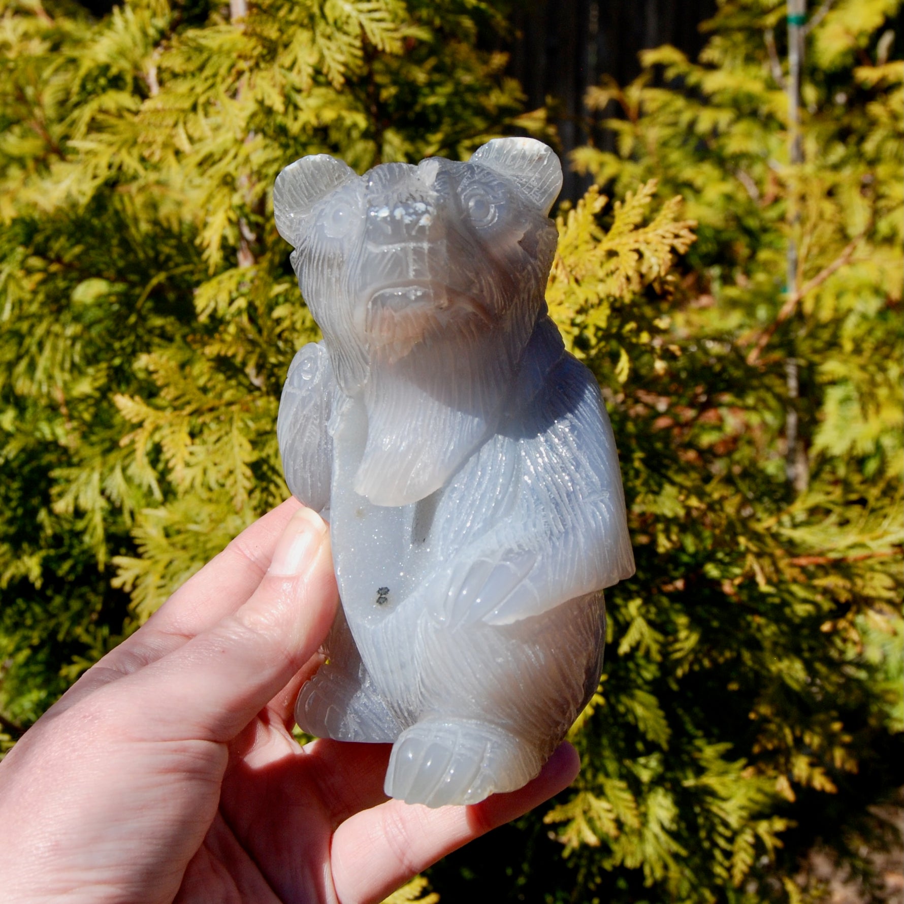 Agate Geode Carved Crystal Bear