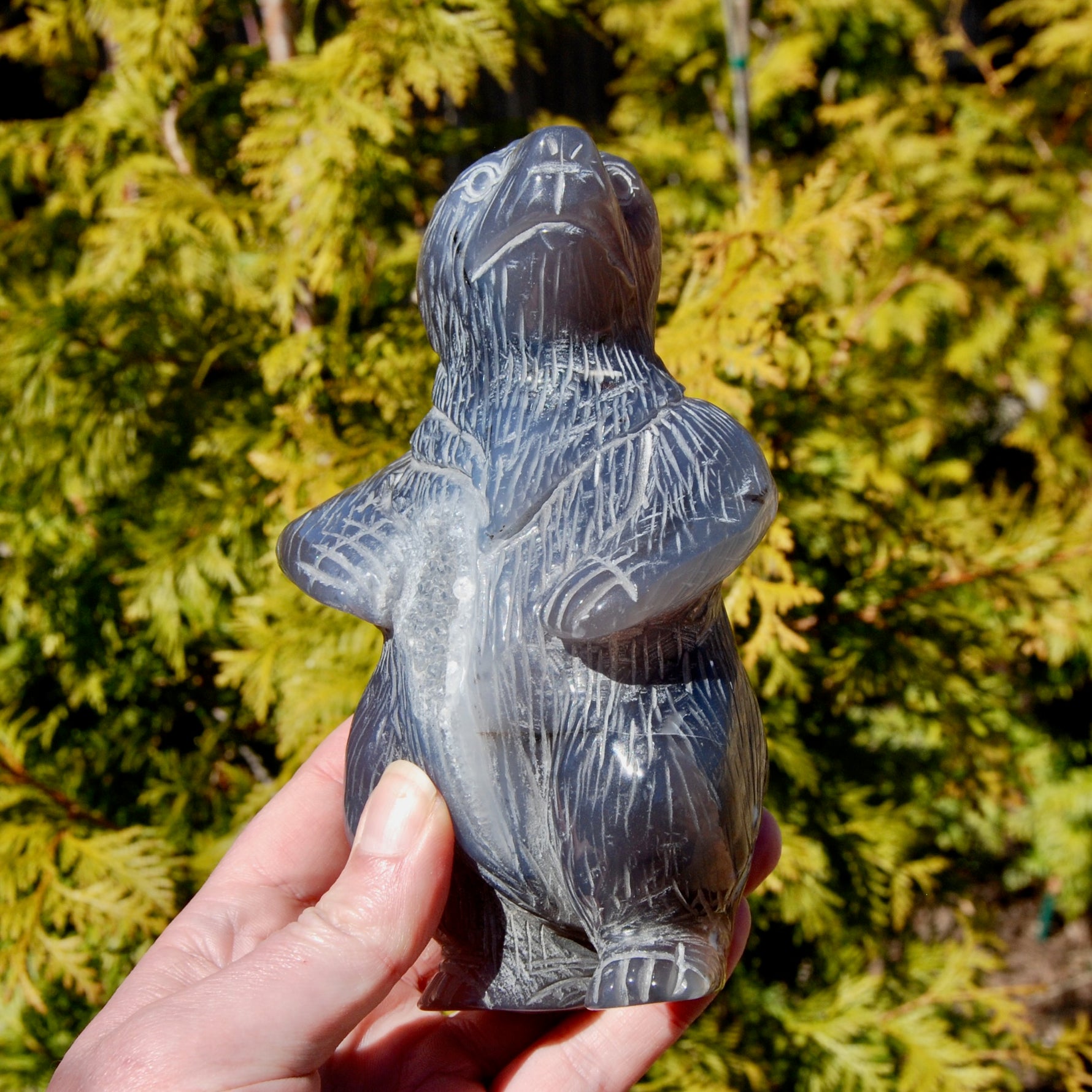 Agate Geode Carved Crystal Bear