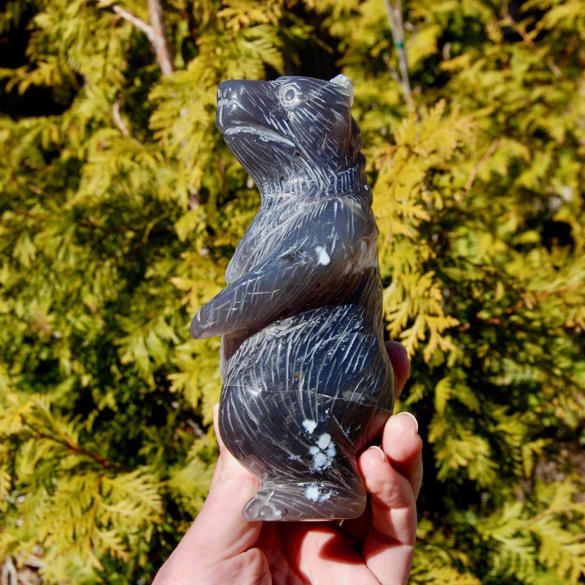 Agate Geode Carved Crystal Bear