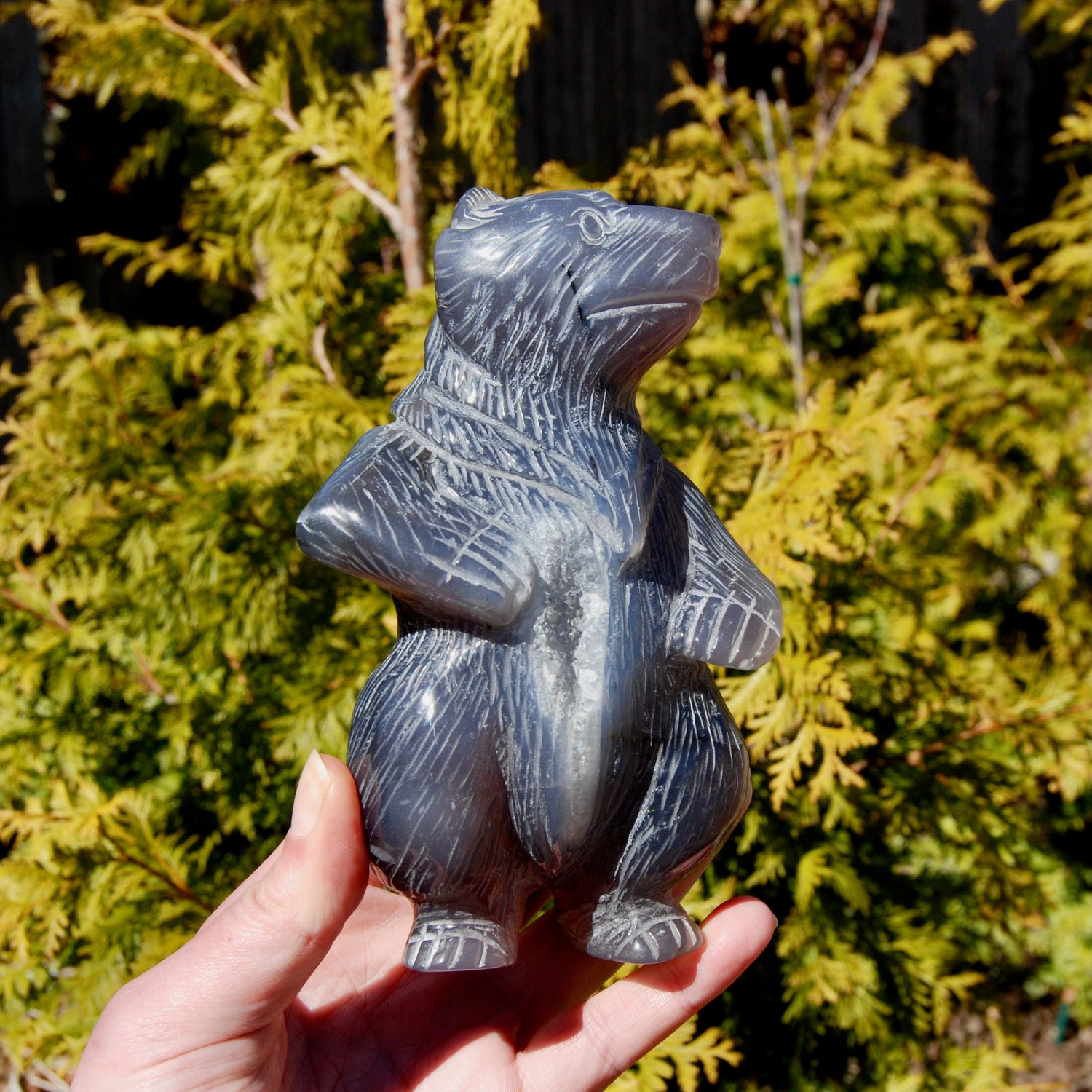 Agate Geode Carved Crystal Bear