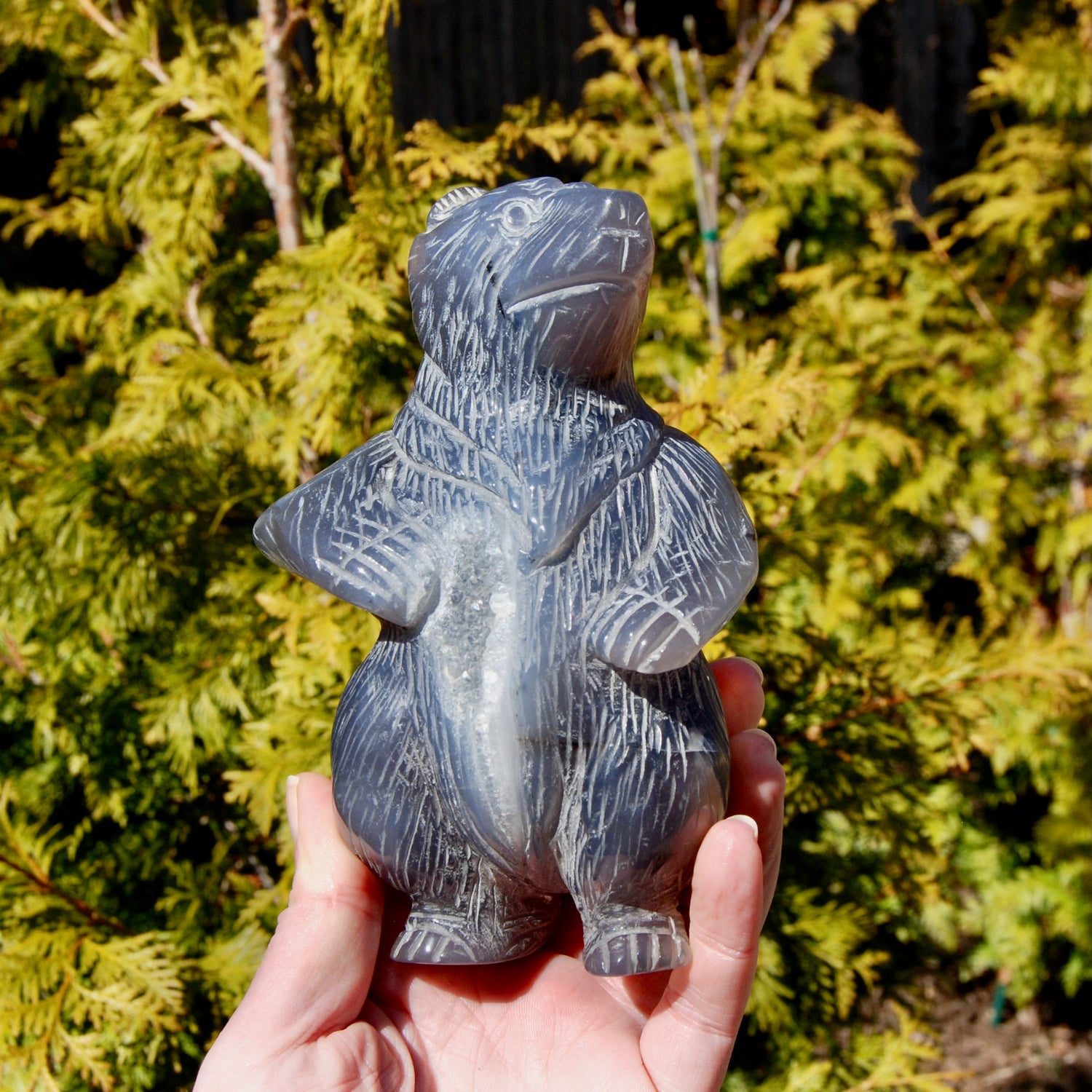 Agate Geode Carved Crystal Bear