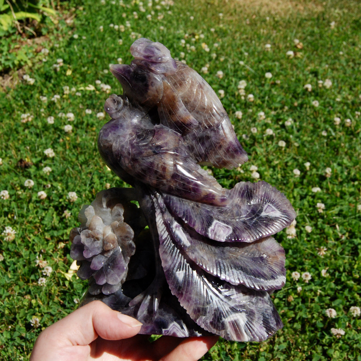XL Chevron Amethyst Crystal Phoenix Carving - 7.5in 2.7lb Stone of Spiritual Protection & Intuition