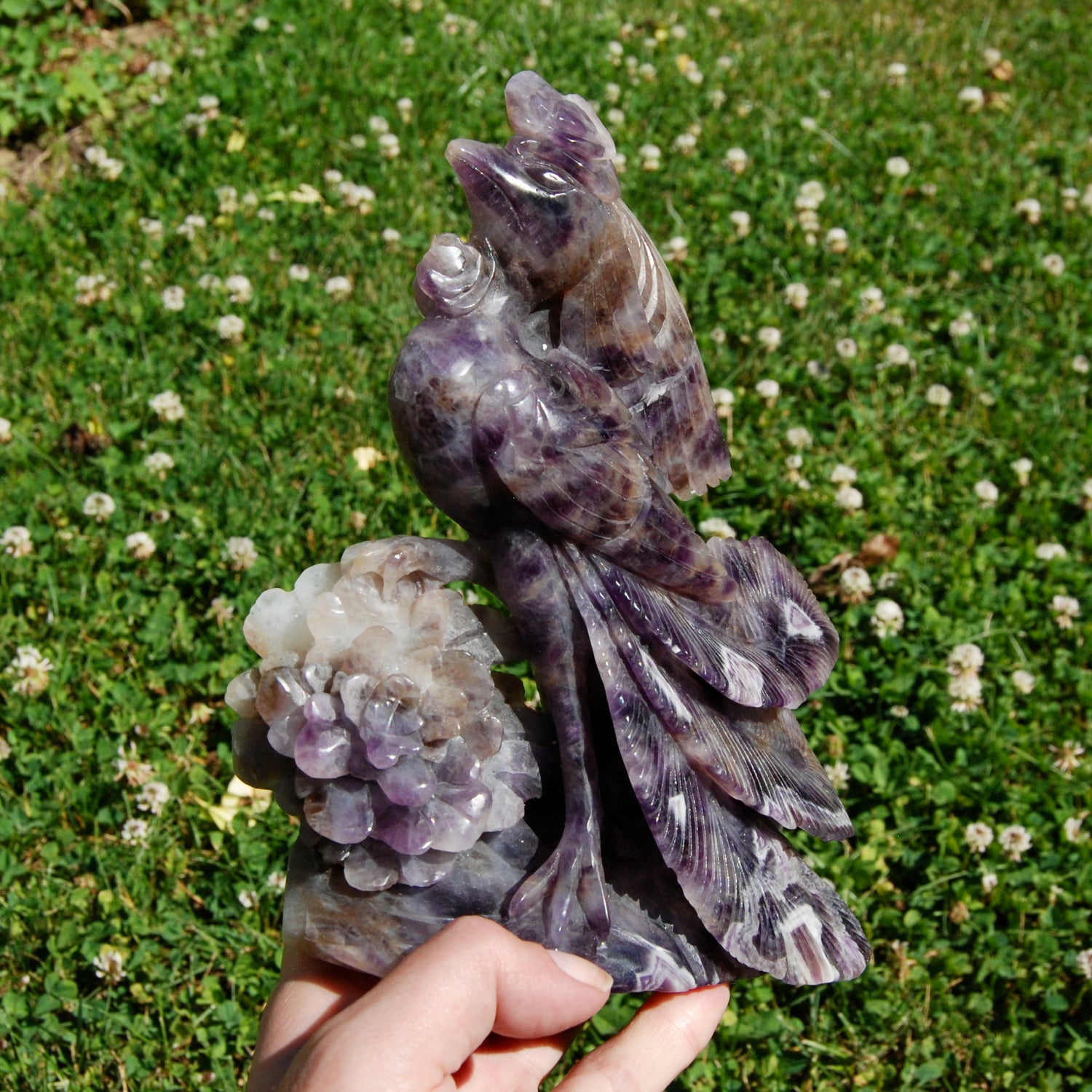 XL Chevron Amethyst Crystal Phoenix Carving - 7.5in 2.7lb Stone of Spiritual Protection & Intuition