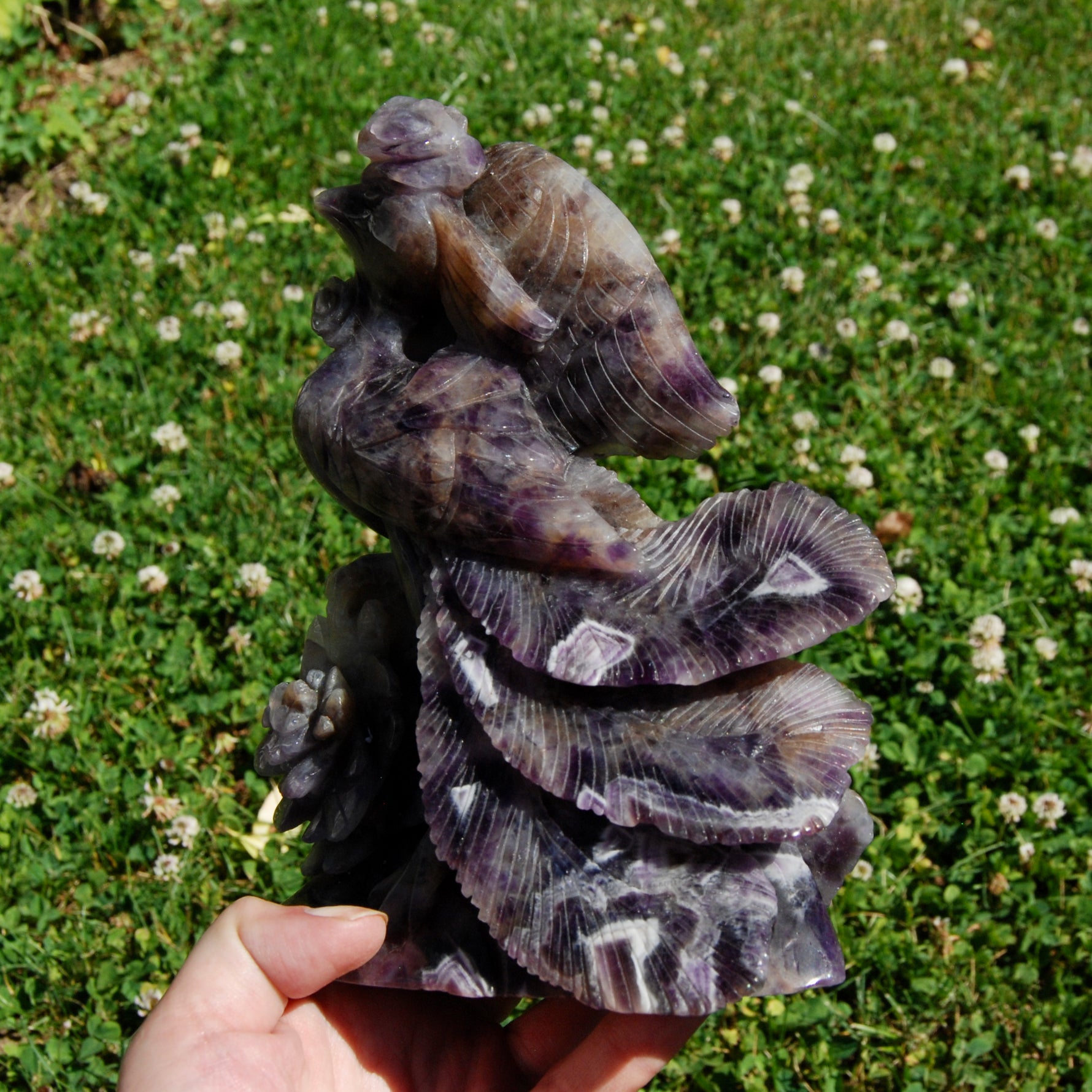 XL Chevron Amethyst Crystal Phoenix Carving - 7.5in 2.7lb Stone of Spiritual Protection & Intuition