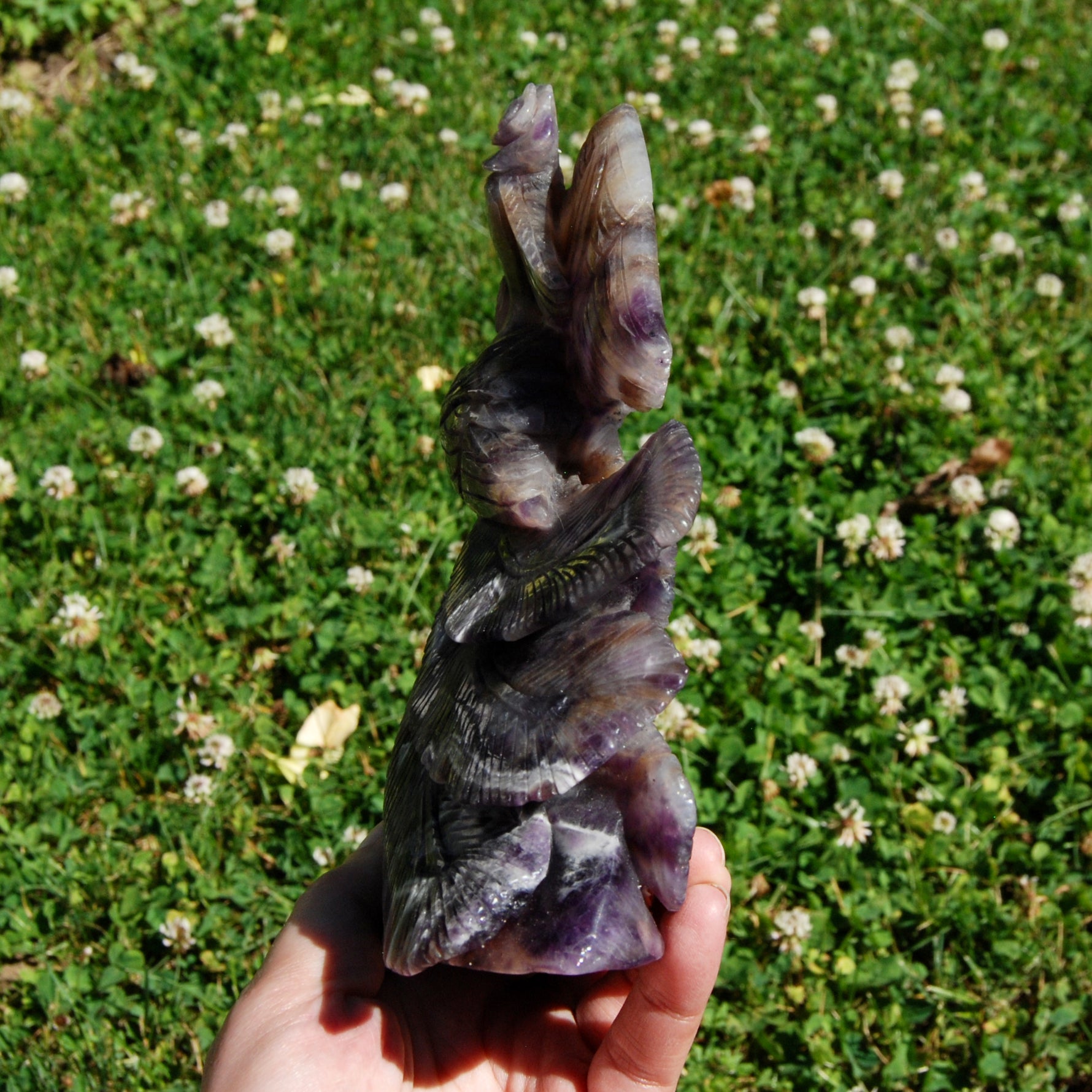 XL Chevron Amethyst Crystal Phoenix Carving - 7.5in 2.7lb Stone of Spiritual Protection & Intuition