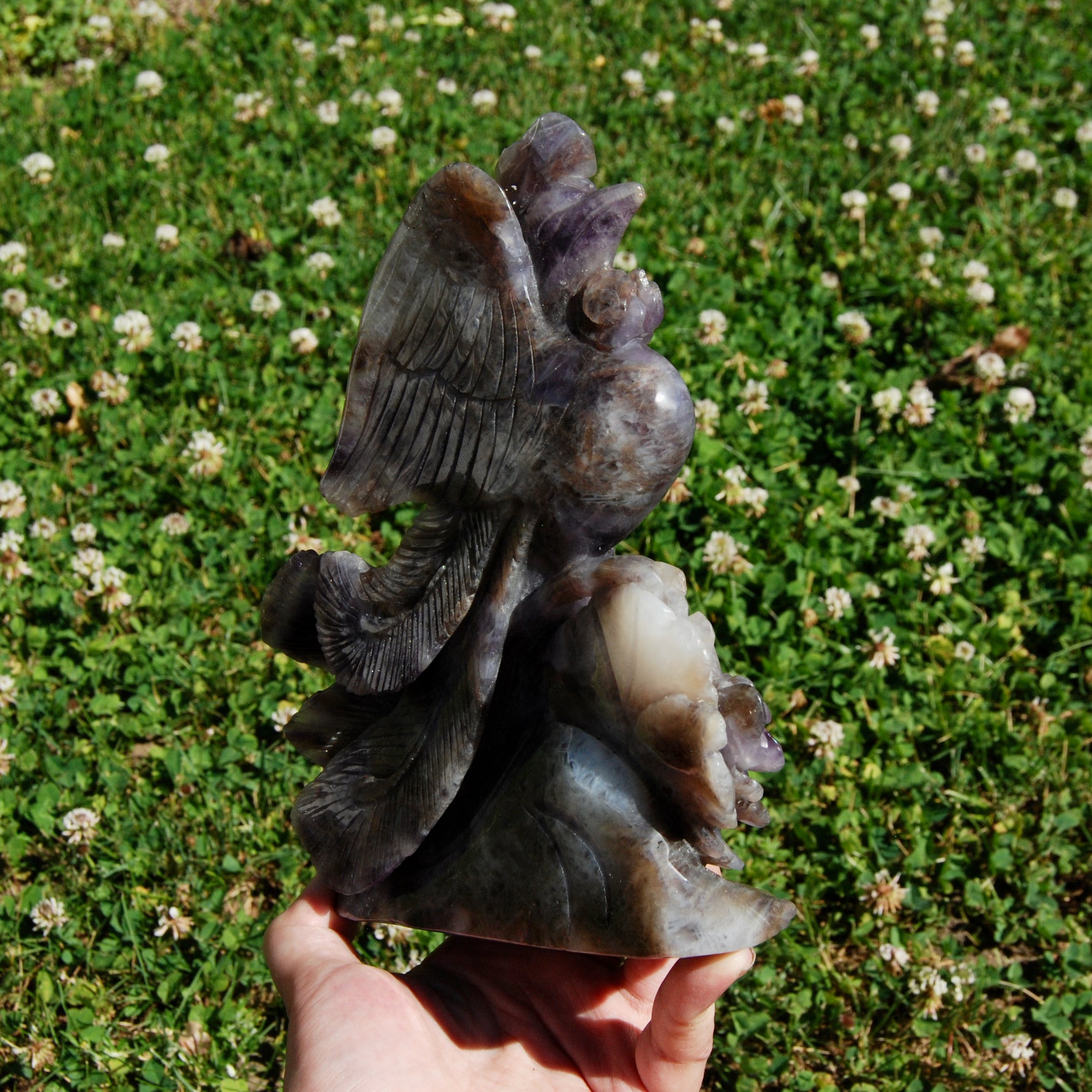 XL Chevron Amethyst Crystal Phoenix Carving - 7.5in 2.7lb Stone of Spiritual Protection & Intuition